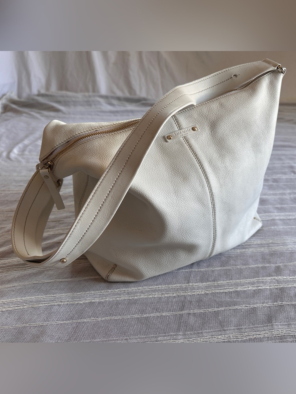 KATE SPADE NY Bone Pebbled Leather Vintage Y2K Hobo Bag Shoulder Purse